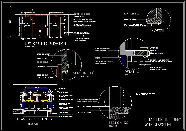 Glass Lift Lobby CAD- Stone Cladding & Elevation Details